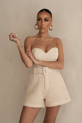 Beige Kelsie Belted Shorts