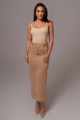 Beige Joy Suede Maxi Skirt