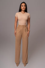 Beige Classic High Rise Trousers