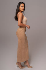 Beige Joy Suede Maxi Skirt