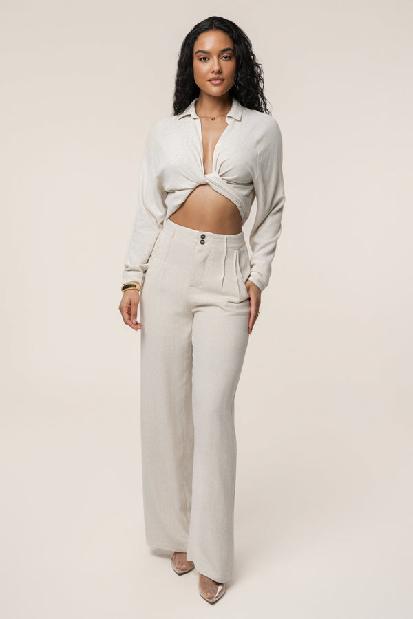 Beige Thea Linen Pants