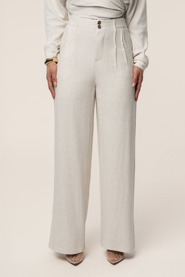 Beige Thea Linen Pants